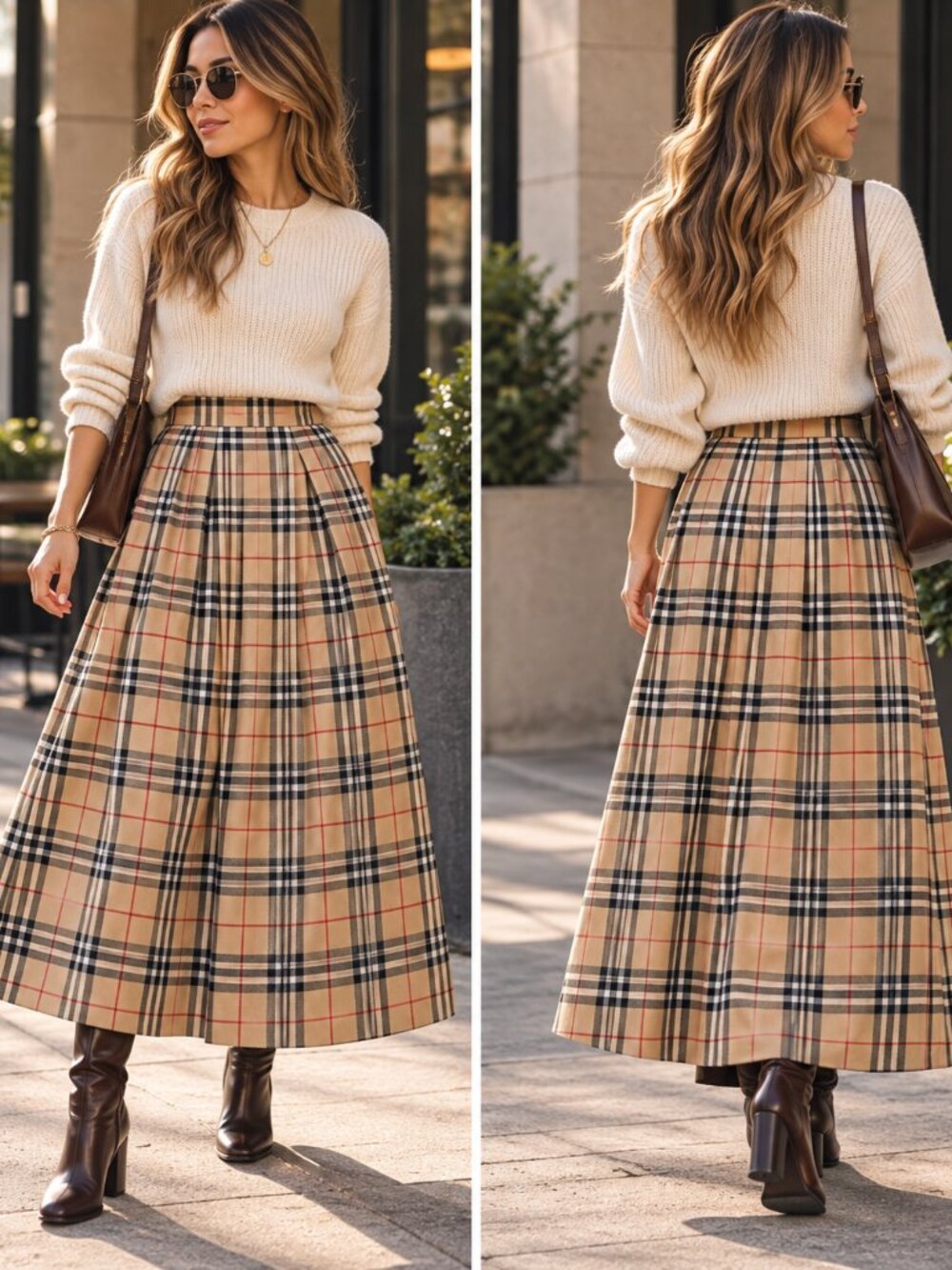 Beautiful Urban Outfitters plaid pleated skirt in classic beige, black, white an